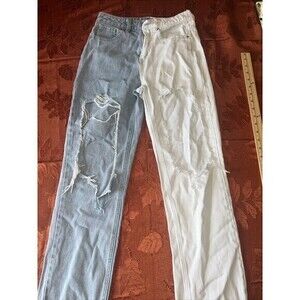 Cali 1850‎ High Rise Ripped 2 Toned Light Washed Juniors Jeans Size 1/25